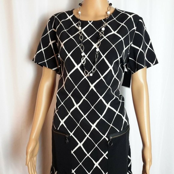 NWT/ Valette Black & White Shift Dress Size M --A - Picture 3 of 10